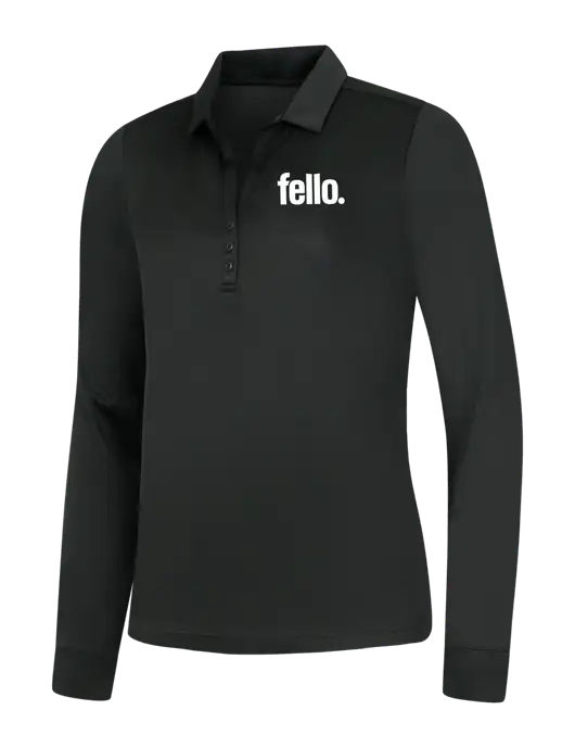 Womens Black Silk Touch Performance Long Sleeve Polo w/Fello. Logo