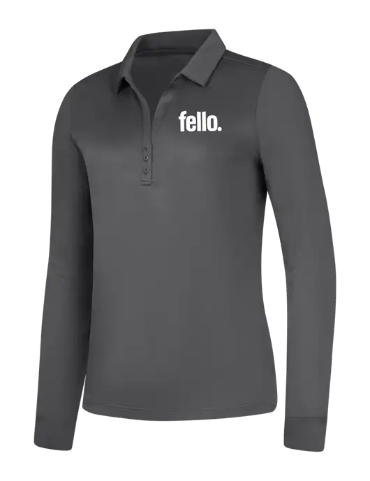 Womens Dark Grey Silk Touch Performance Long Sleeve Polo w/Fello. Logo