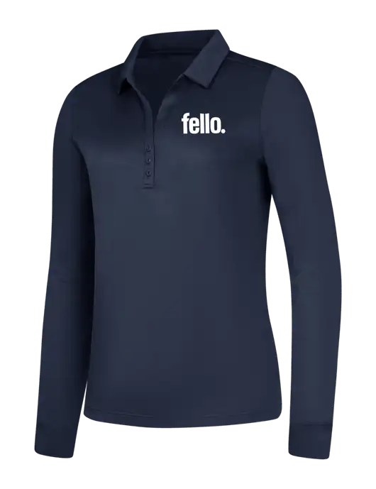 Womens Navy Silk Touch Performance Long Sleeve Polo w/Fello. Logo