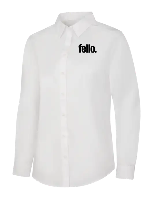 Womens White Long Sleeve Carefree Poplin Shirt w/Fello. Logo