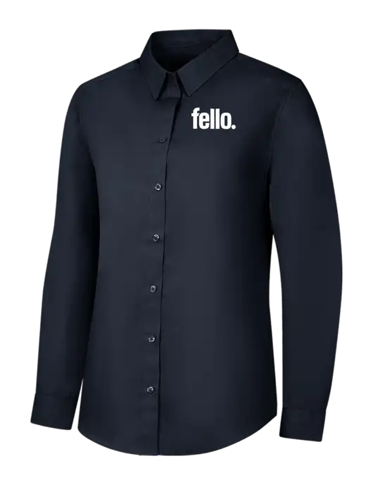 Womens River Blue Navy Long Sleeve Carefree Poplin Shirt w/Fello. Logo
