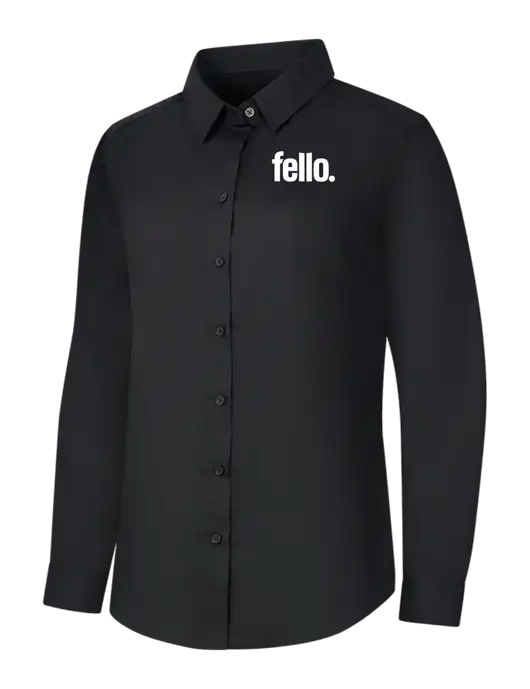 Womens Black Long Sleeve Carefree Poplin Shirt w/Fello. Logo