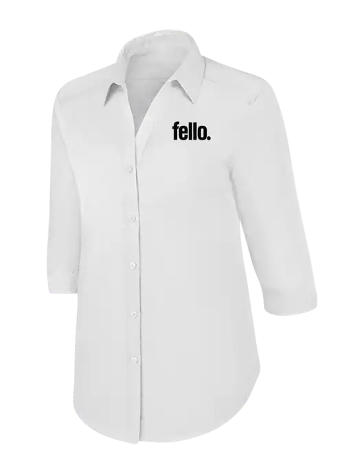 Womens White 3/4 Sleeve Carefree Poplin Shirt w/Fello. Logo