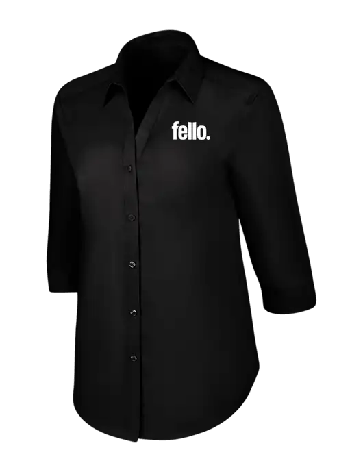 Womens Black 3/4 Sleeve Carefree Poplin Shirt w/Fello. Logo