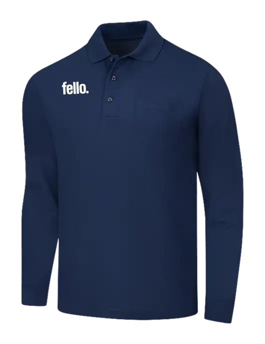 Navy Silk Touch Long Sleeve Polo with Pocket w/Fello. Logo