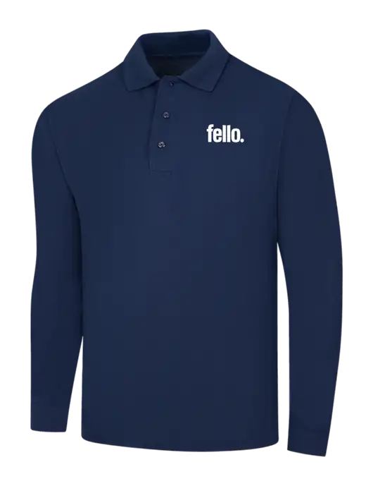 Navy Silk Touch Long Sleeve Polo w/Fello. Logo