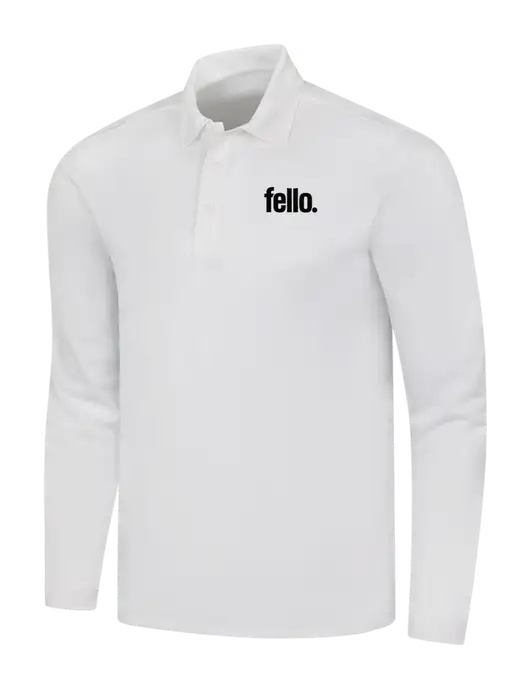 White Silk Touch Performance Long Sleeve Polo w/Fello. Logo