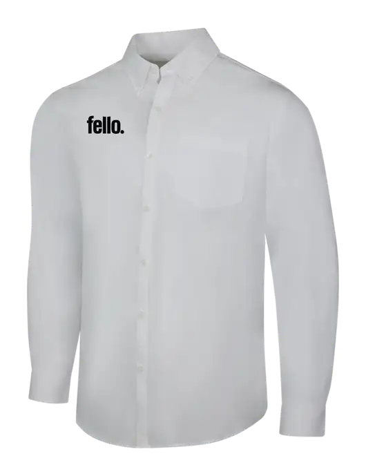 White Long Sleeve Carefree Poplin Shirt w/Fello. Logo