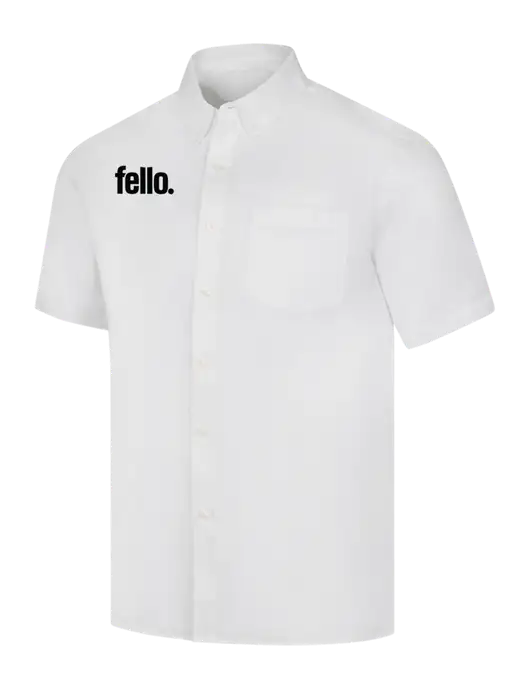 Short Sleeve White Superpro React Twill Shirt w/Fello. Logo