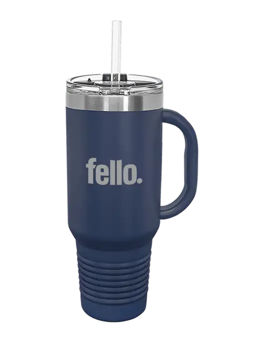Polar Camel 40 oz. Powder Coated Vacuum Insulated Navy Travel Mug with Straw w/Fello. Logo