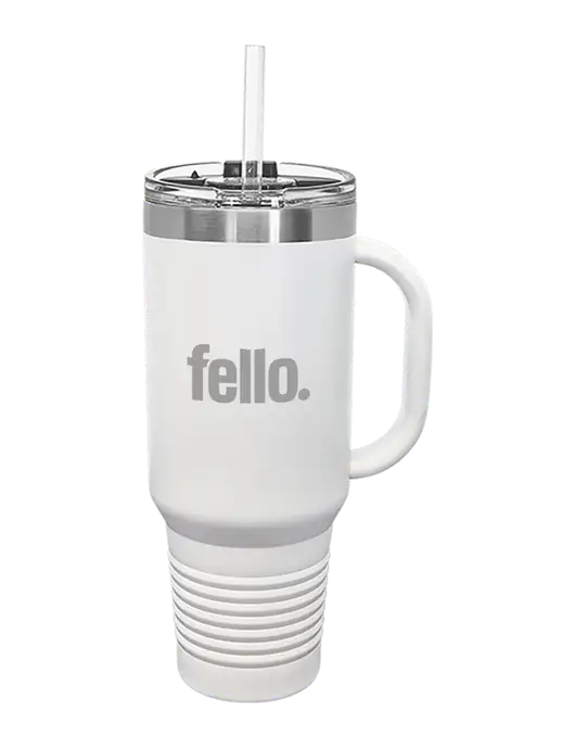 Polar Camel 40 oz. Powder Coated Vacuum Insulated White Travel Mug with Straw w/Fello. Logo