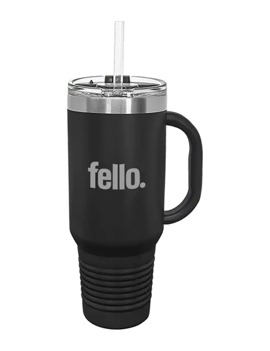 Polar Camel 40 oz. Powder Coated Vacuum Insulated Black Travel Mug with Straw w/Fello. Logo