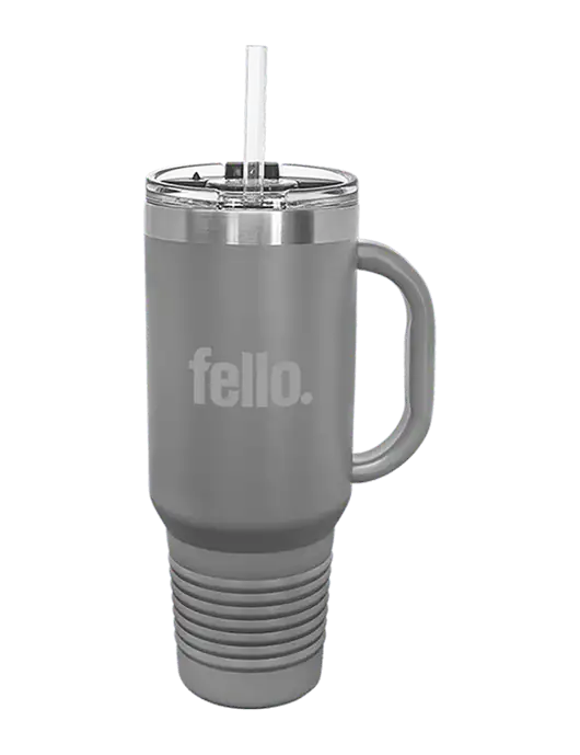 Polar Camel 40 oz. Powder Coated Vacuum Insulated Grey Travel Mug with Straw w/Fello. Logo