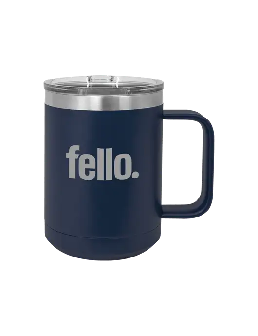 Polar Camel 15 oz Powder Coated Navy Vacuum Insulated Mug with Slider Lid w/Fello. Logo