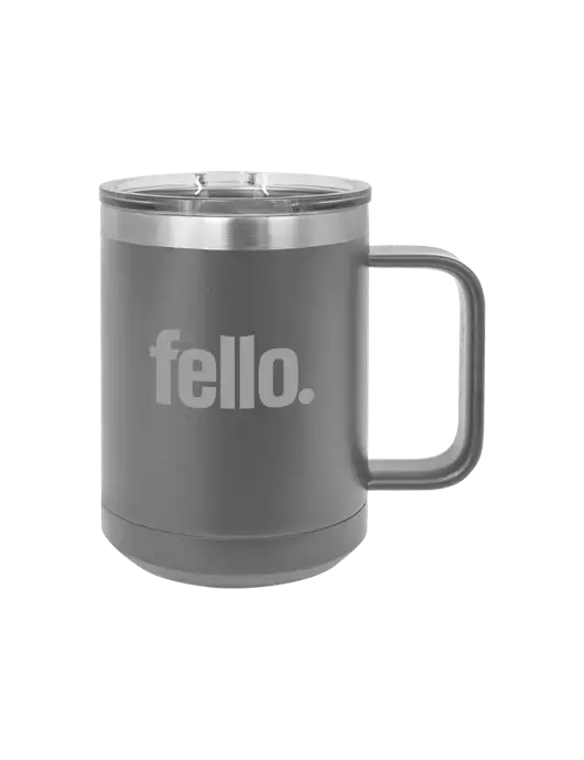 Polar Camel 15 oz Powder Coated Grey Vacuum Insulated Mug with Slider Lid w/Fello. Logo