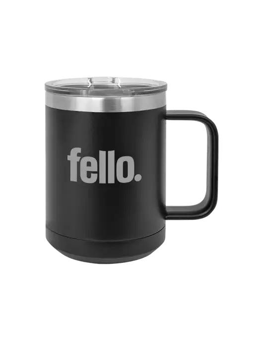 Polar Camel 15 oz Powder Coated Black Vacuum Insulated Mug with Slider Lid w/Fello. Logo