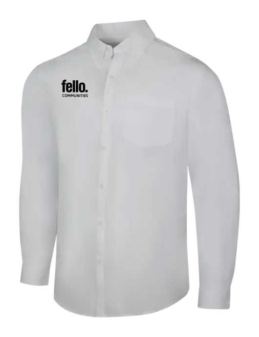 White Long Sleeve Carefree Poplin Shirt w/Fello Communities Logo