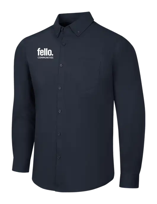 Navy Long Sleeve Carefree Poplin Shirt w/Fello Communities Logo