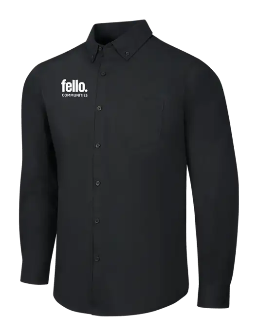 Black Long Sleeve Carefree Poplin Shirt w/Fello Communities Logo