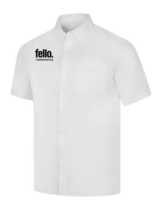 Short Sleeve White Superpro React Twill Shirt w/Fello Communities Logo