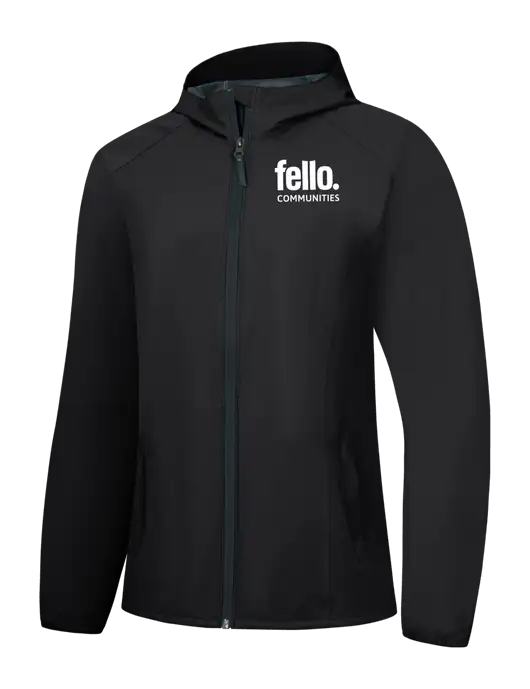 Womens Black Essential Rain Jacket w/Fello Communities Logo