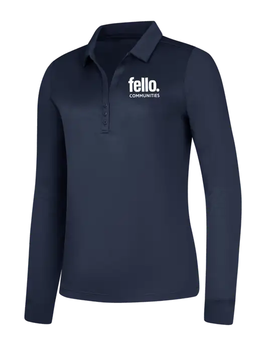 Womens Navy Silk Touch Performance Long Sleeve Polo w/Fello Communities Logo
