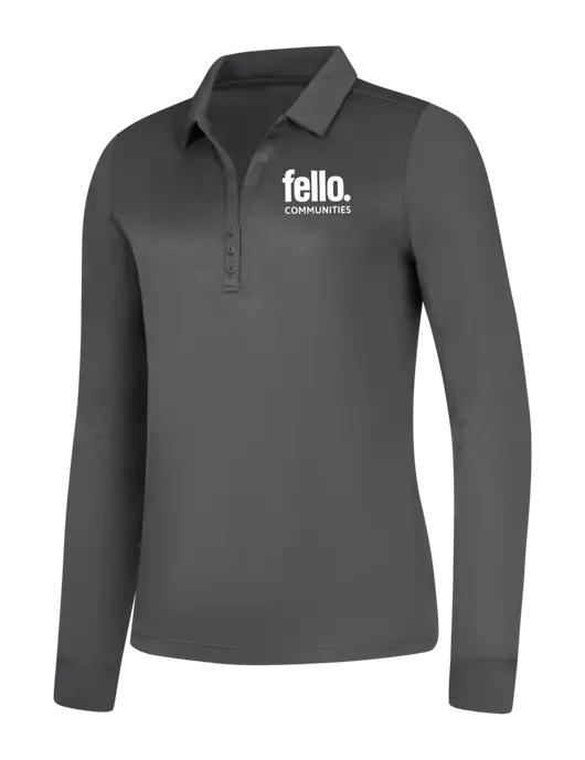 Womens Dark Grey Silk Touch Performance Long Sleeve Polo w/Fello Communities Logo