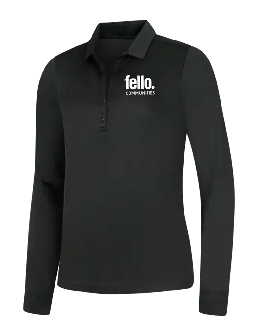 Womens Black Silk Touch Performance Long Sleeve Polo w/Fello Communities Logo
