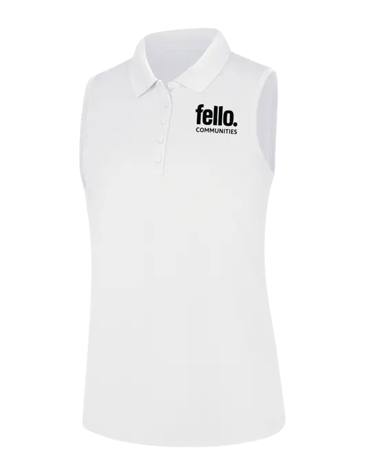 Womens White Dry Zone UV Micro-Mesh Sleeveless Polo w/Fello Communities Logo