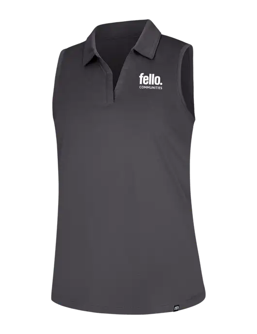 TravisMathew Womens Dark Medium Grey Coto Performance Sleeveless Polo w/Fello Communities Logo