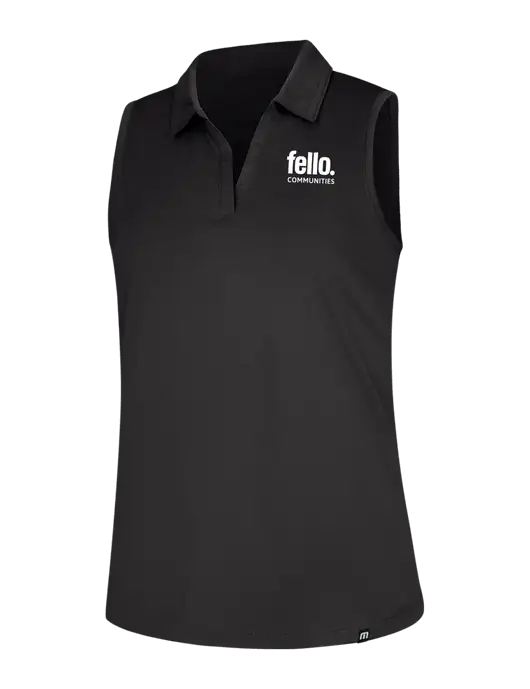 TravisMathew Womens Black Coto Performance Sleeveless Polo w/Fello Communities Logo