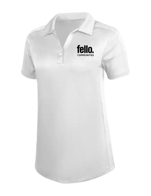 Womens White Diamond Jacquard Polo w/Fello Communities Logo