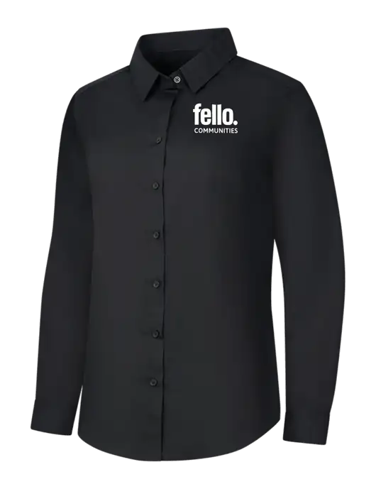 Womens Black Long Sleeve Carefree Poplin Shirt w/Fello Communities Logo