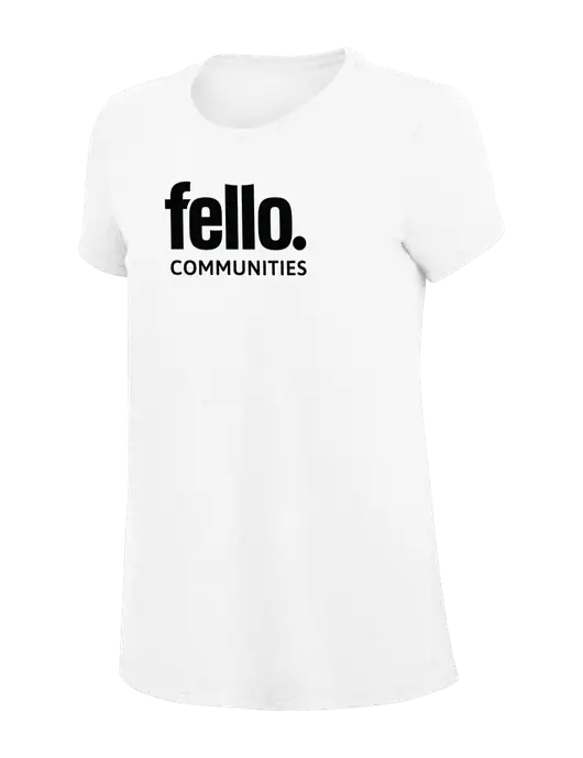 Womens Simply Soft White 4.5oz Poly/Combed Ring Spun Cotton T-Shirt
 w/Fello Communities Logo