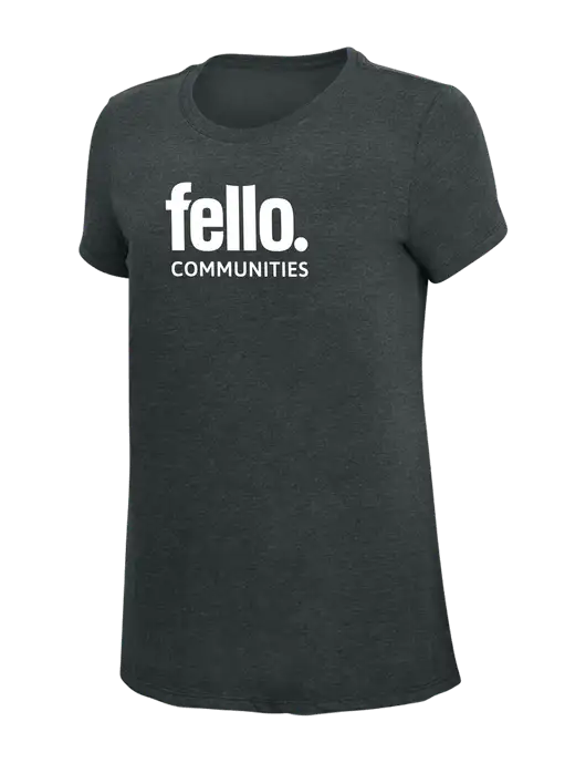 Womens Simply Soft Black Frost 4.5oz Poly/Combed Ring Spun Cotton T-Shirt w/Fello Communities Logo