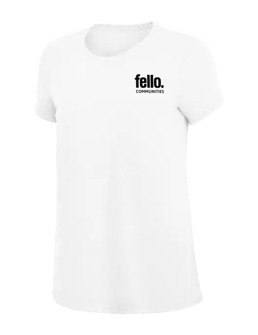 Womens Simply Soft White 4.5oz Poly/Combed Ring Spun Cotton T-Shirt
 w/Fello Communities Logo
