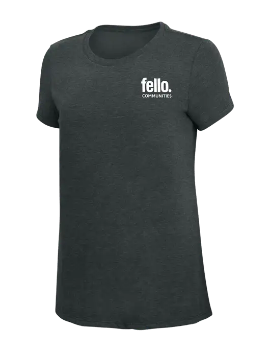 Womens Simply Soft Black Frost 4.5oz Poly/Combed Ring Spun Cotton T-Shirt w/Fello Communities Logo
