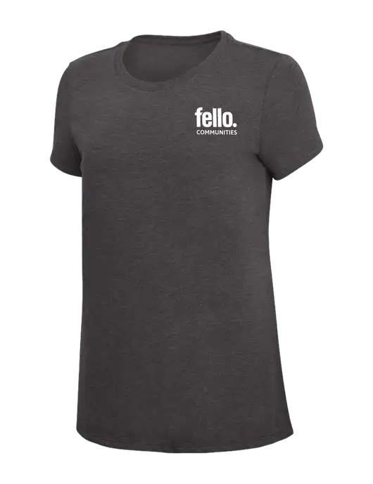 Womens Simply Soft Heather Charcoal 4.5oz  Poly/Combed Ring Spun Cotton T-Shirt w/Fello Communities Logo