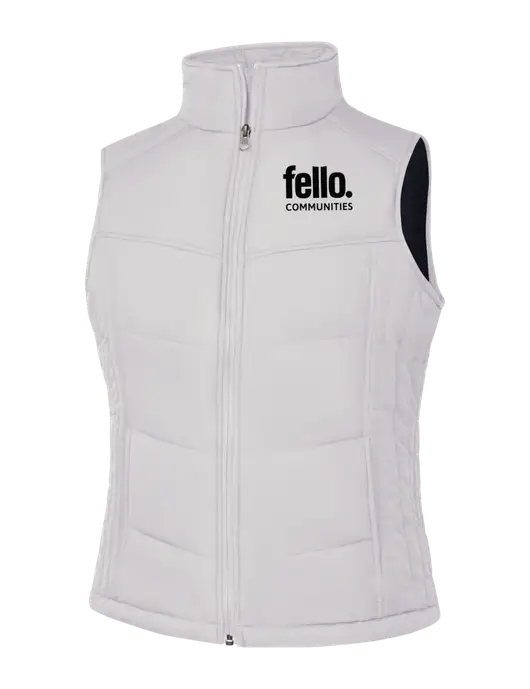 Womens White/Dark Slate Puffy Vest w/Fello Communities Logo