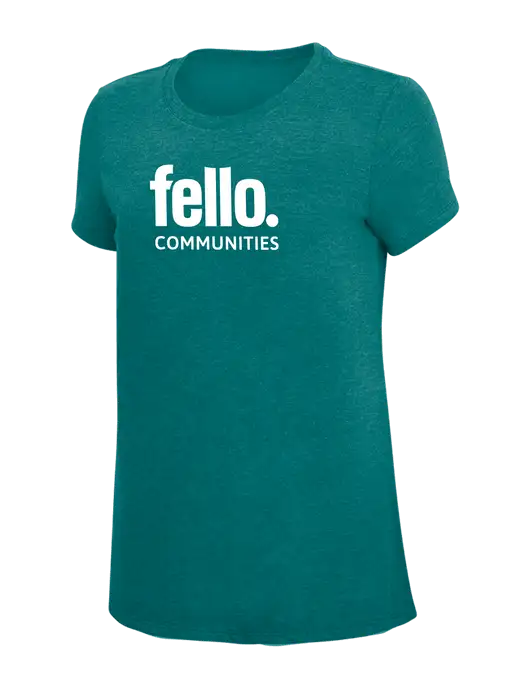 Womens Simply Soft Heathered Dark Teal 4.5oz  Poly/Combed Ring Spun Cotton T-Shirt w/Fello Communities Logo