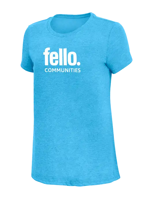 Womens Simply Soft Turquoise Frost 4.5oz  Poly/Combed Ring Spun Cotton T-Shirt w/Fello Communities Logo