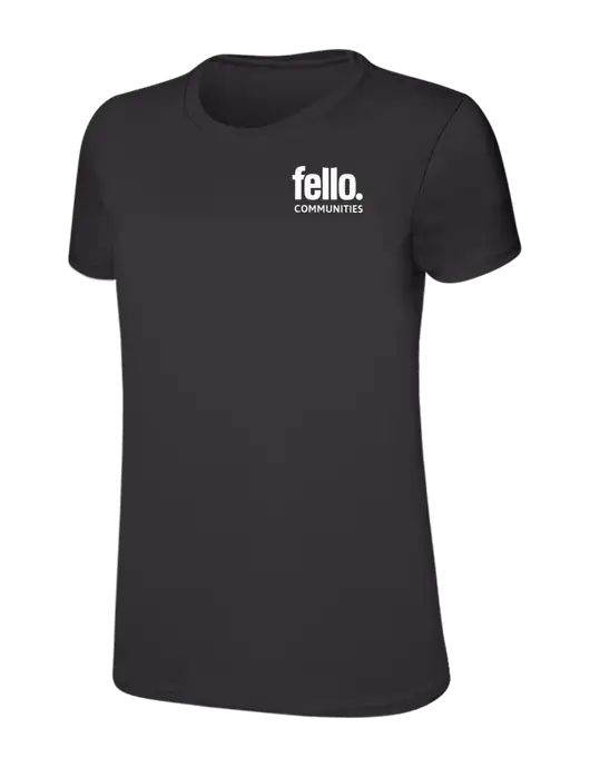 Womens Ring Spun Charcoal 4.5 oz T-Shirt w/Fello Communities Logo