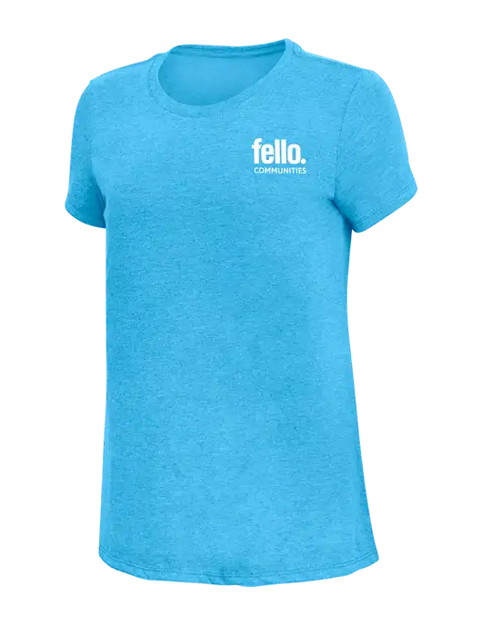 Womens Simply Soft Turquoise Frost 4.5oz  Poly/Combed Ring Spun Cotton T-Shirt w/Fello Communities Logo