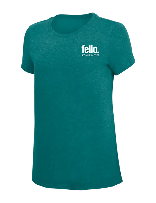 Womens Simply Soft Heathered Dark Teal 4.5oz  Poly/Combed Ring Spun Cotton T-Shirt w/Fello Communities Logo