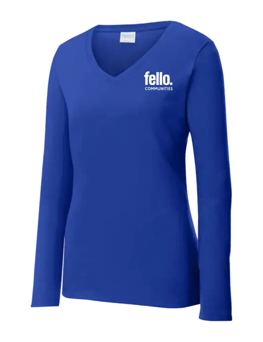 Womens  V-Neck Ring Spun Royal 4.5 oz Long Sleeve T-Shirt w/Fello Communities Logo