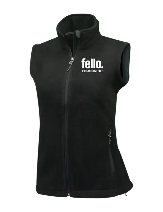 Womens Black Fleece Vest w/Fello Communities Logo