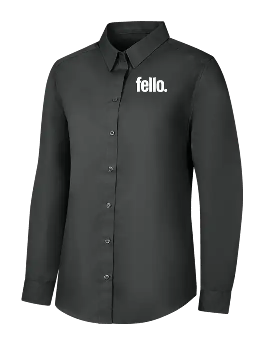 Womens Dark Grey Long Sleeve Carefree Poplin Shirt w/Fello. Logo