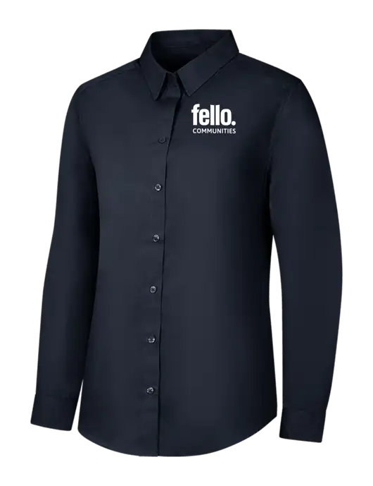 Womens River Blue Navy Long Sleeve Carefree Poplin Shirt w/Fello Communities Logo