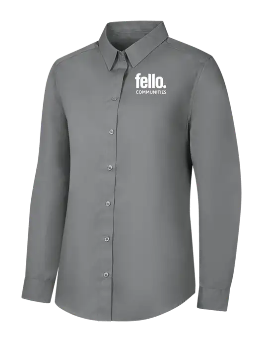 Womens Medium Grey Long Sleeve Carefree Poplin Shirt w/Fello Communities Logo