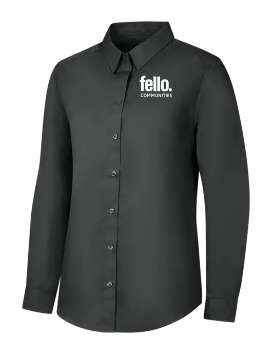 Womens Dark Grey Long Sleeve Carefree Poplin Shirt w/Fello Communities Logo